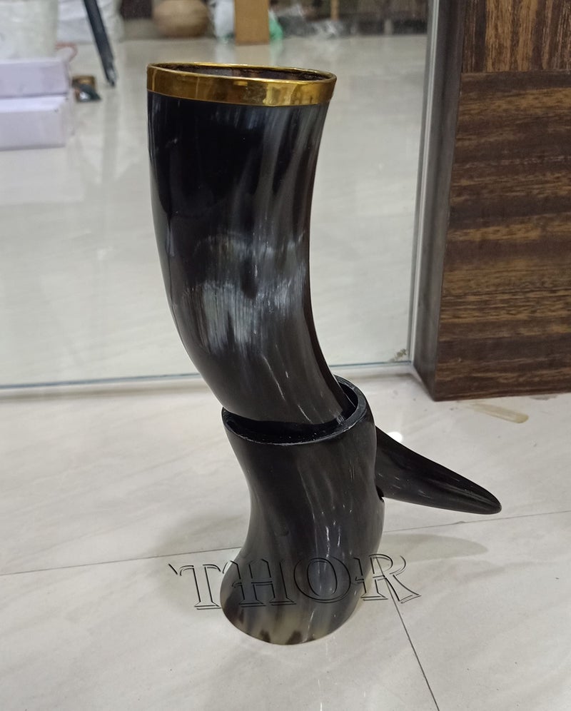 THOR INSTRUMENTS Viking Cup Drinking Horn Tankard Authentic Medieval Inspired drinking horn with stand Rustic Vintage Home Decor Gifts - Image 4
